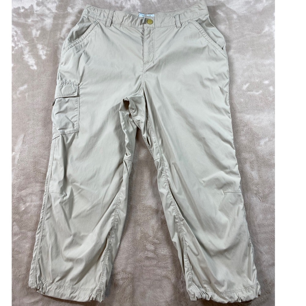 LL Bean Vista Camp Pants Womens Small Regular Khaki Tan Crop Capri Hiking Cargo